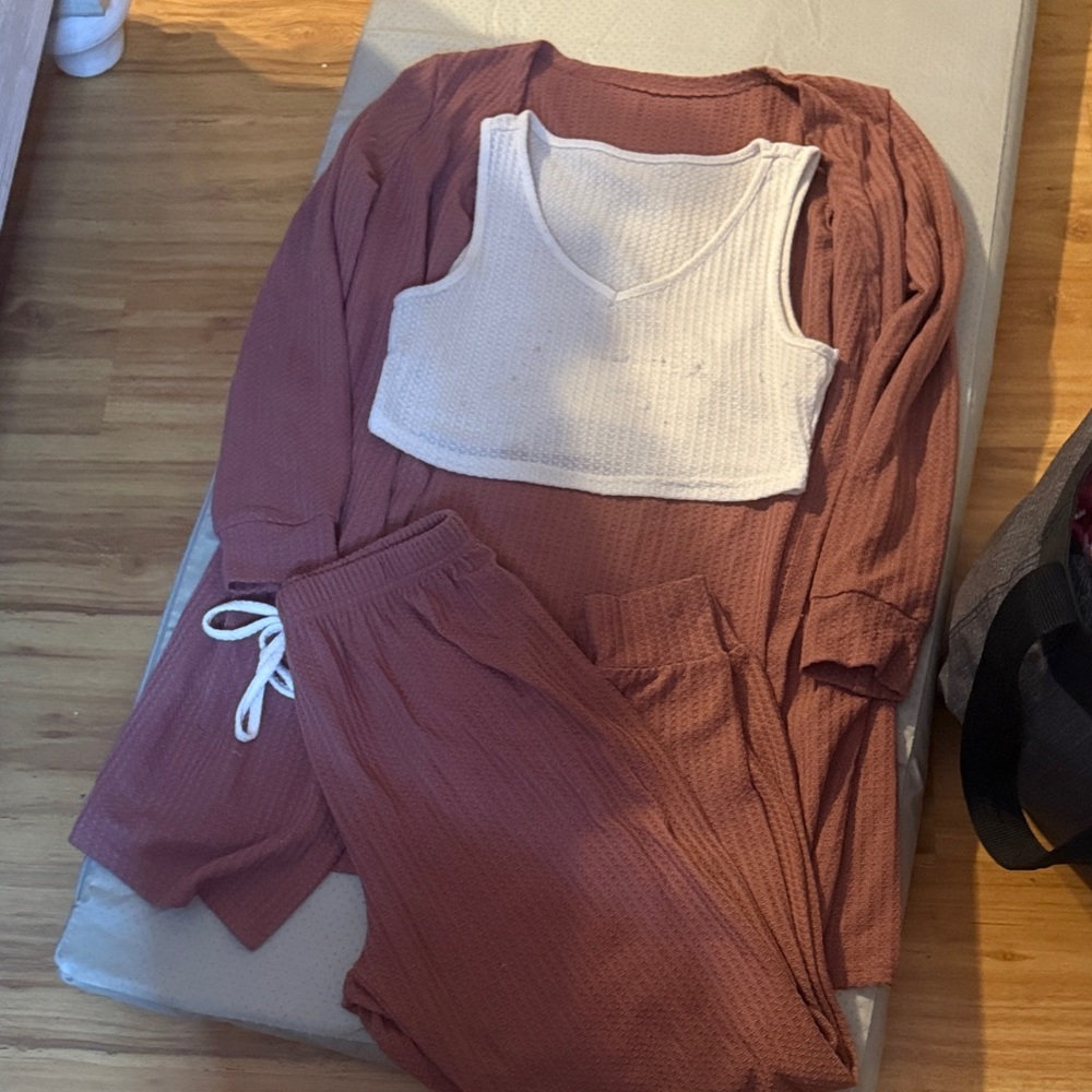 Women's Rust Lounge Set with White Crop Top